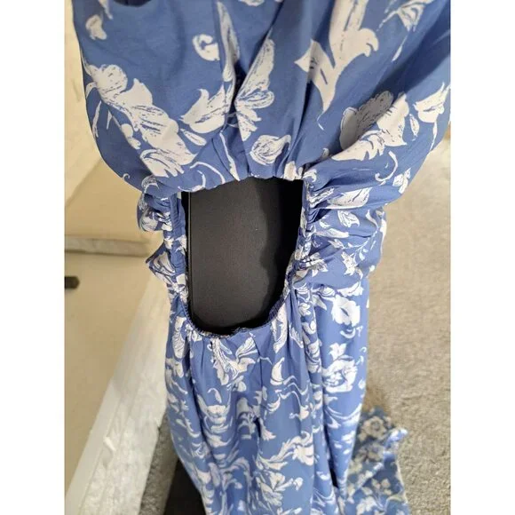 New Abercrombie & Fitch Large Women's One-Shoulder White Blue Floral Maxi Dress - Picture 4 of 13